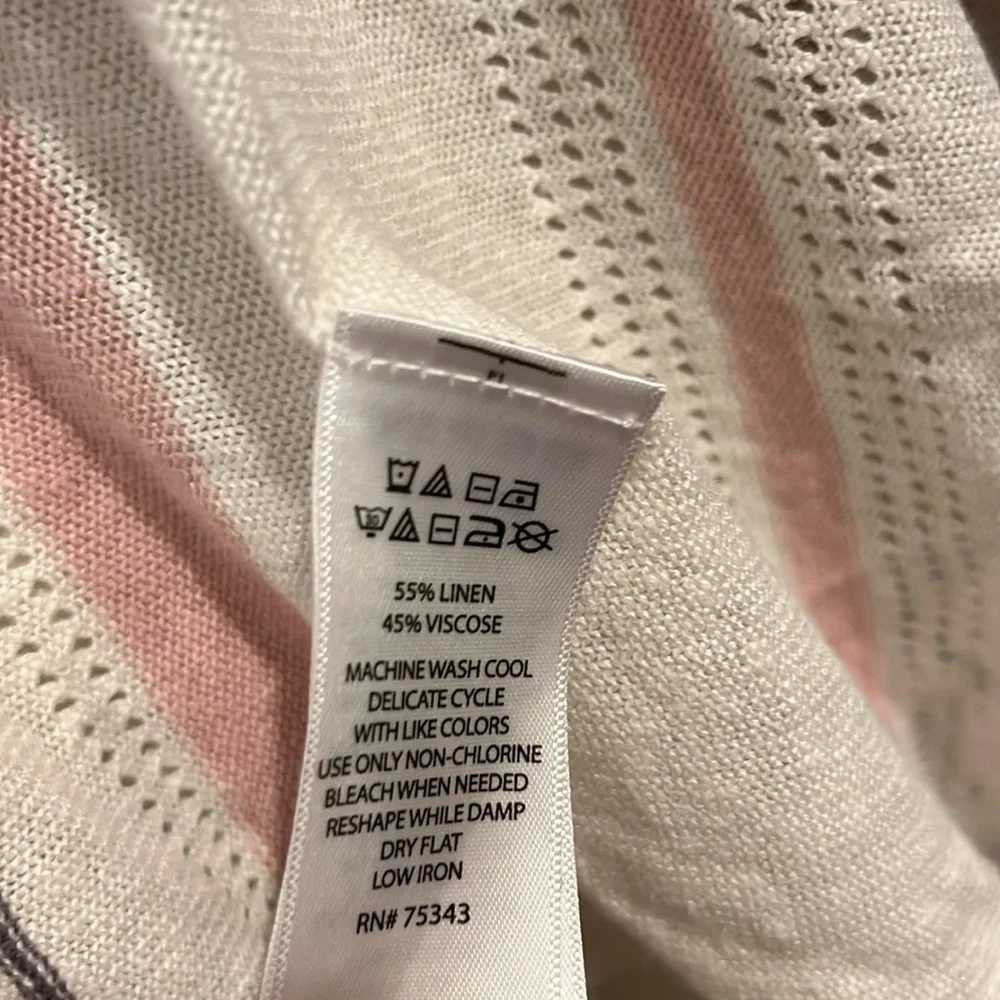 RACHEL ZOE Linen Knit Waterfall Open Wrap Cardigan Pink Gray White Eyelet - Picture 6 of 8